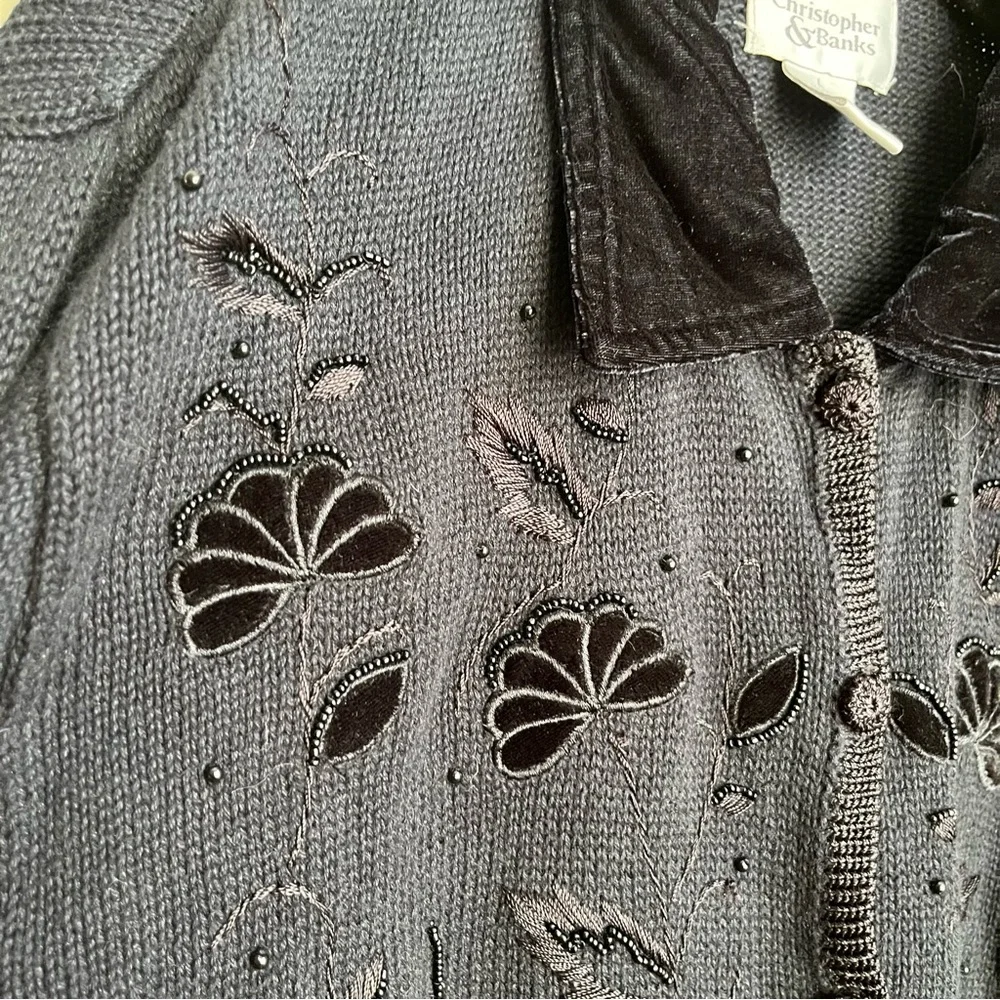 vintage velvet collar floral embroidered cardigan - Picture 6 of 12